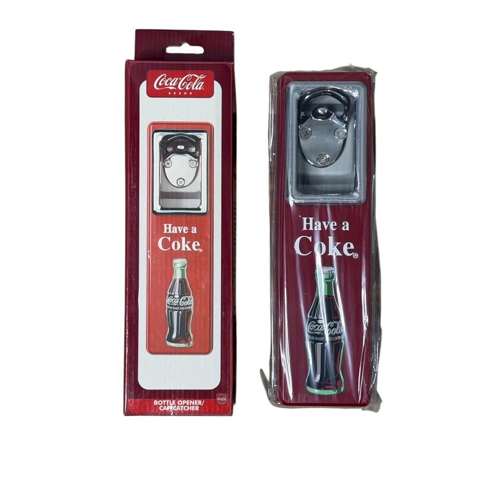 1997 Coca Cola Bottle Opener /Cap Catcher with Box Wall Mount Metal Red